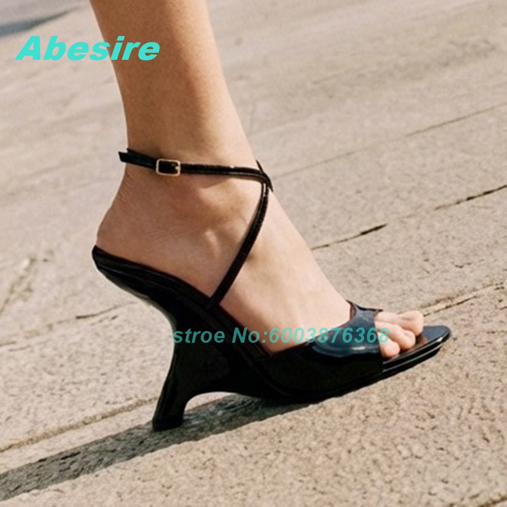 Women'S Shoes Y2K - Sandales noires en cuir verni à