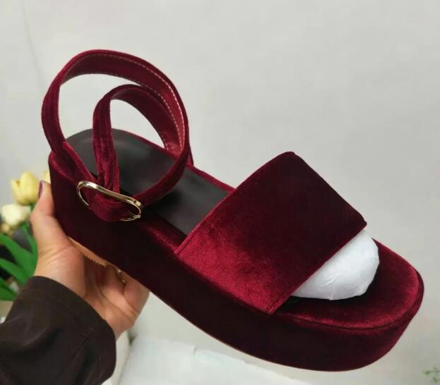 Women'S Shoes Burgundy - Sandales compensées à bout ouvert en