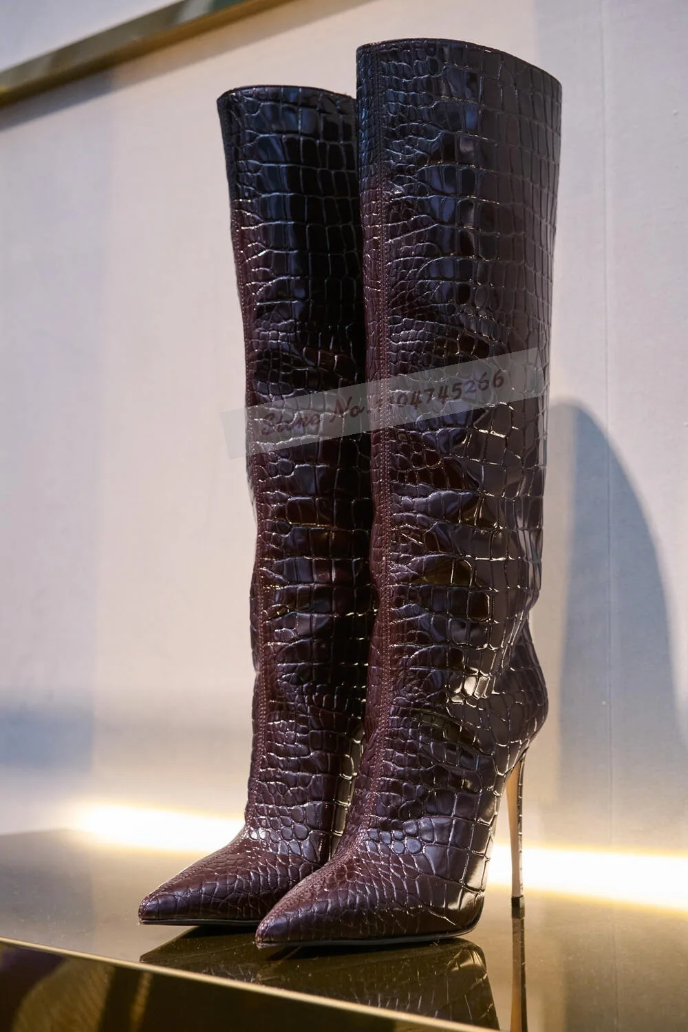 Women'S Shoes Burgundy - Bourgogne Crocodile mince talon haut bottes