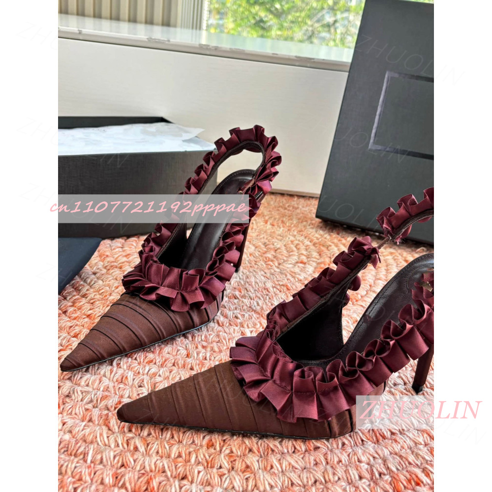 Women'S Shoes Burgundy - Escarpins slingback bordeaux en satin plissé