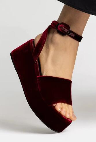 Sandales compensées à bout ouv - Women'S Shoes Burgundy avis et prix