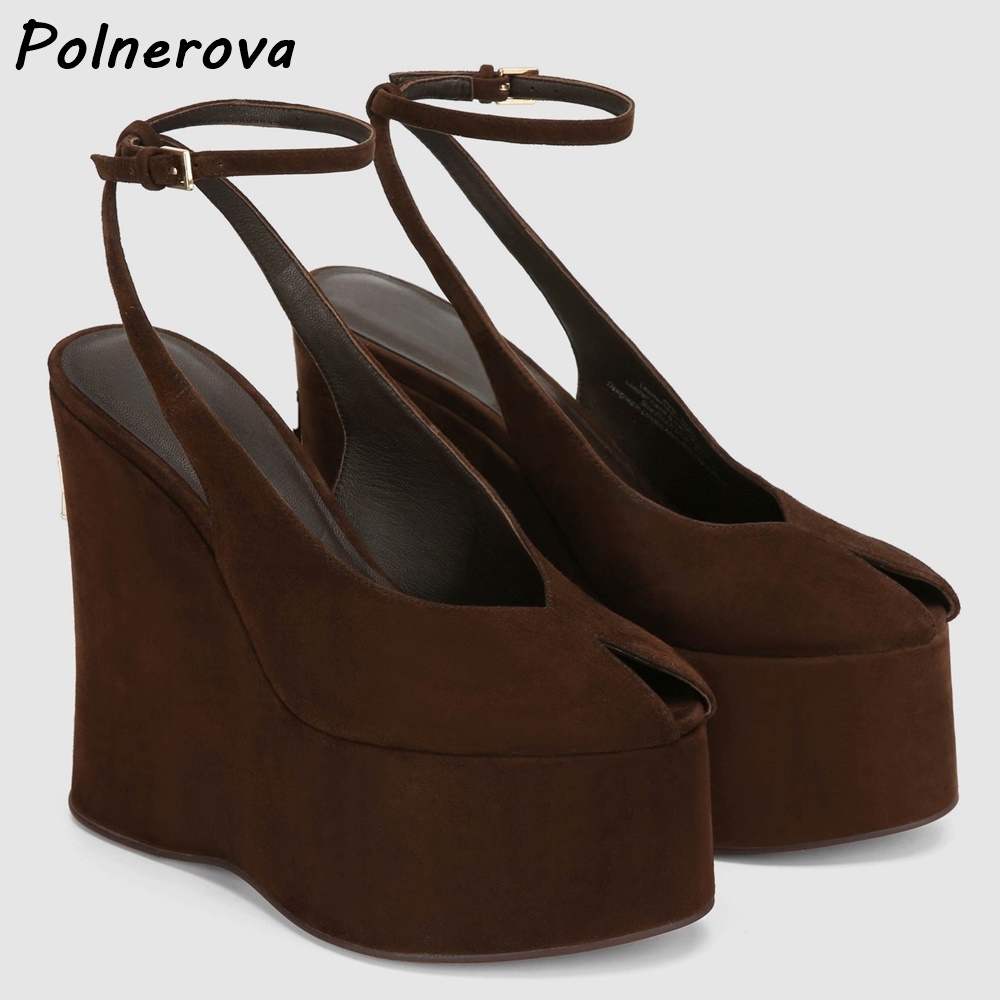 Sandales compensées en cuir ve - Women'S Shoes Y2K avis et prix